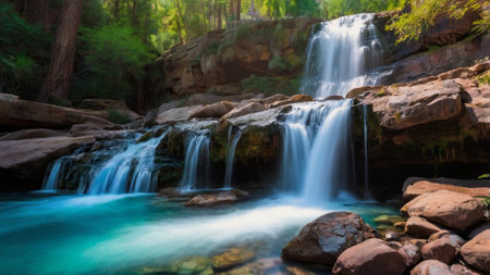 Waterfall in deep forest, Thailand. Long exposure. Panorama