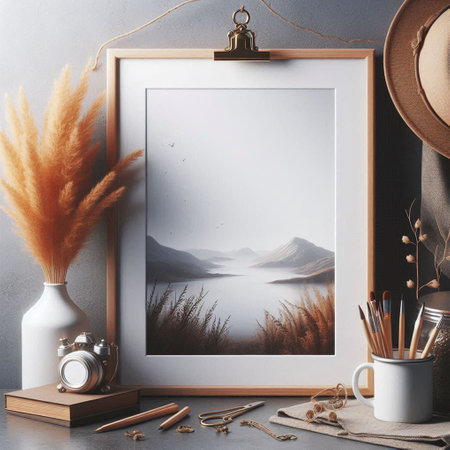 Mockup frame in hipster interior. 3d render.の写真素材