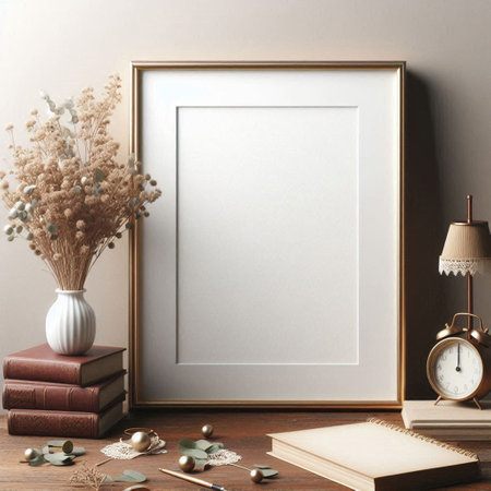 Blank picture frame mockup in interior background. 3d render