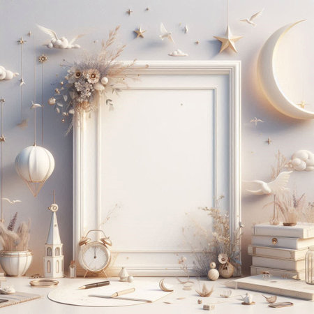 Blank picture frame mockup in children room interior. 3D renderingの写真素材