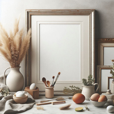 Easter frame mockup in scandinavian style. 3d render