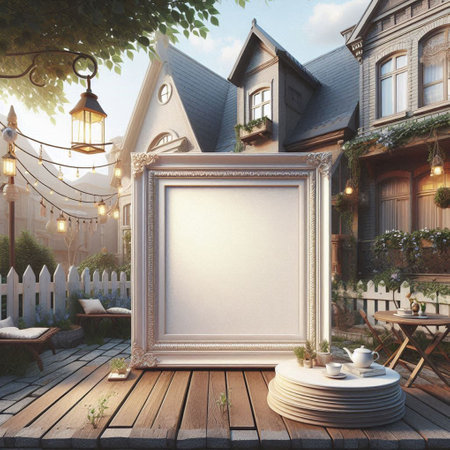 Mock up blank frame on the terrace. 3d render