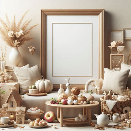 Mock up poster frame, Scandinavian style, 3d render illustrationの写真素材