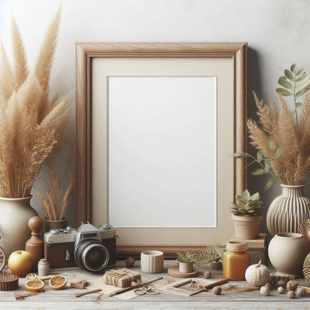 Mock up blank poster frame in interior background, 3D rendering
