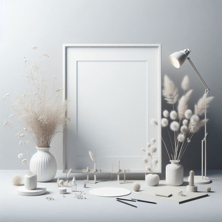 Mockup blank frame in modern interior background, 3D rendering