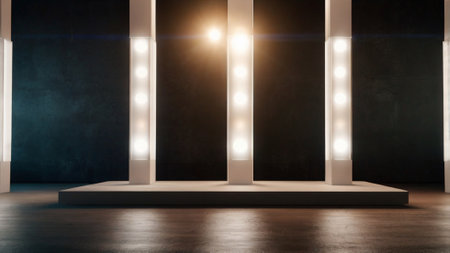 Empty exhibition hall with spotlights. Mock up, 3D Rendering