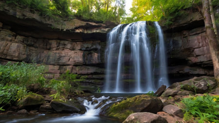 Waterfall in the forest, beautiful nature background, long exposure.の写真素材