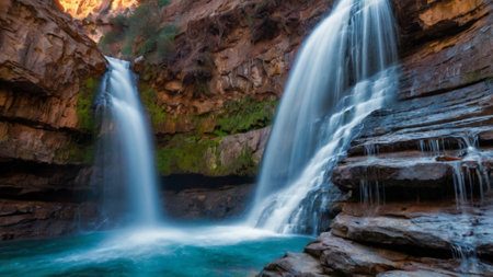 Waterfall in Zion National Park, Utah, USA. Long exposure.の写真素材