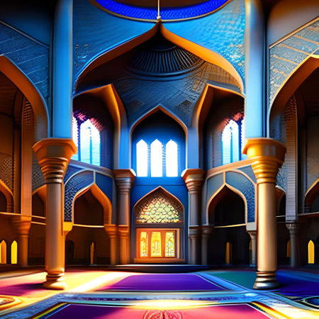 3D rendering of a mosque in the Sultanahmet district of Istanbulの写真素材