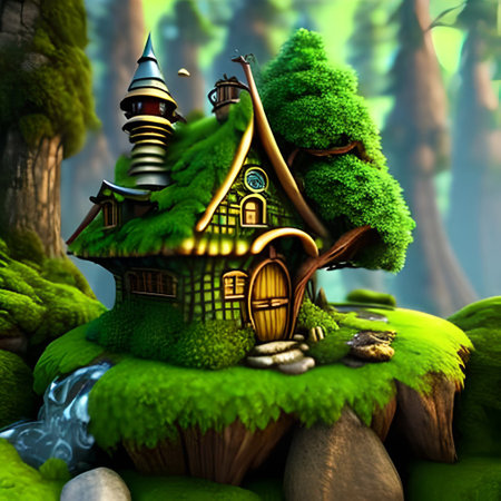 Fantasy fantasy house in the forest. 3d render illustration.の写真素材