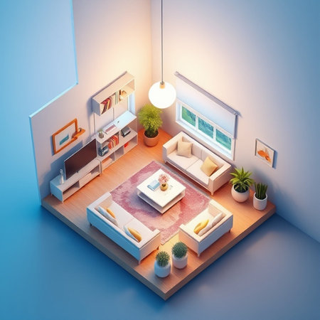 Interior of the living room isometric view, 3D renderingの写真素材