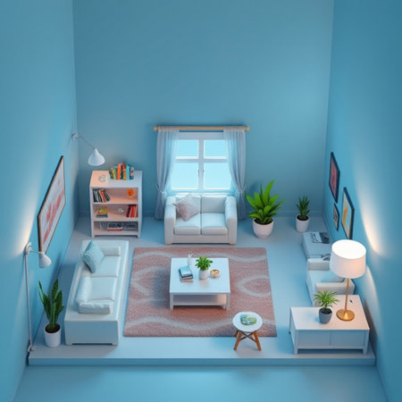 Interior of a modern living room in blue tones. 3D renderingの写真素材