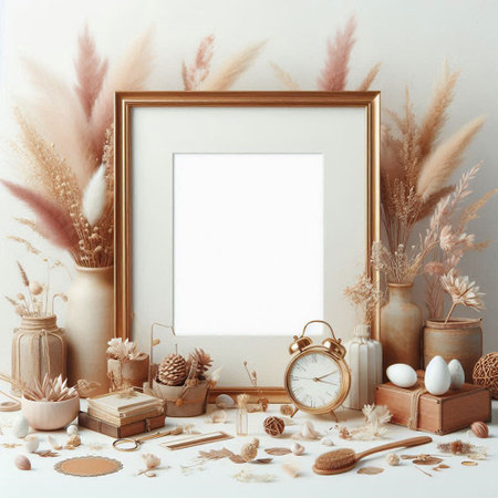 Blank picture frame mockup in Scandinavian style. 3d rendering