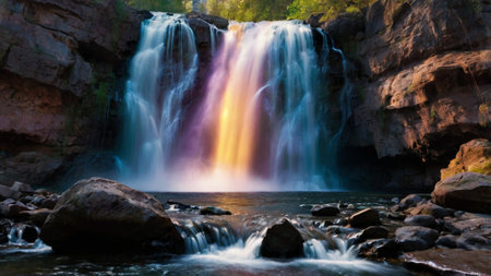 Beautiful waterfall in the forest. Panoramic view. Long exposureの写真素材