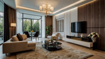 Interior of a modern living room in a luxury house. Nobody inside