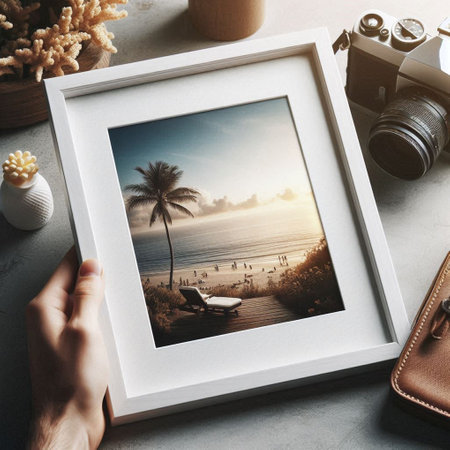 Beach Holiday Vacation Traveling Relaxation Trip Concept. Photo Frame