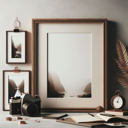 Mock up poster frame in hipster interior, 3d render