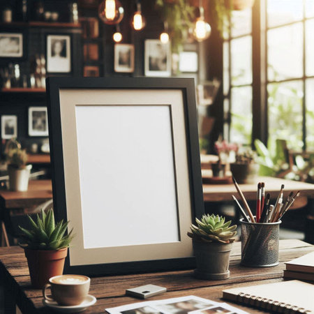 Mockup Photo Frame Mockup Blank Copy Space Concept. Coffee Shop