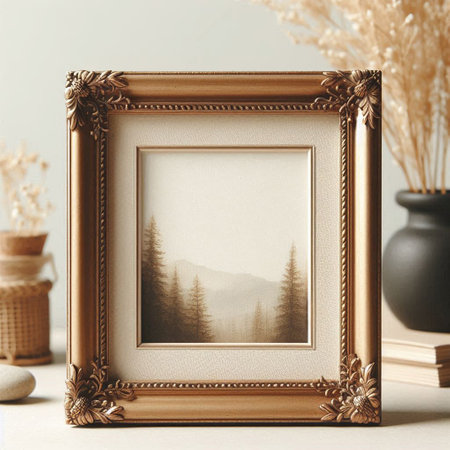Vintage photo frame mockup. 3d rendering, 3d illustration.の写真素材