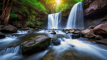 Beautiful waterfall in the forest. Waterfall in the forest.の写真素材