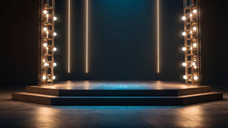 Stage podium with lighting, Stage Podium Scene with for Award Ceremony on dark Background, 3D...