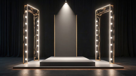 Scene show Podium with lighting. Award ceremony concept. 3D rendering
