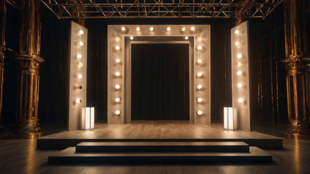 3D rendering of a stage in a theater with a lot of lightsの写真素材