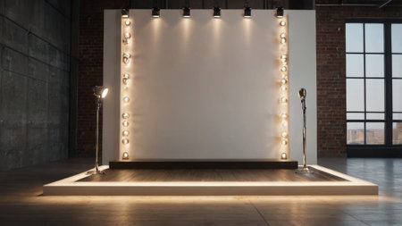 Empty exhibition stand with light bulbs. 3d render. Mock up