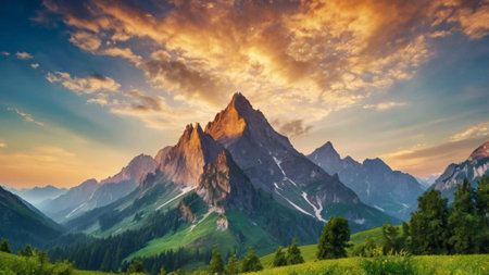 Panoramic view of the Dolomites at sunrise, Italy