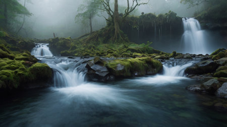 Long exposure of a waterfall in the rainforest, long exposure photographyの写真素材