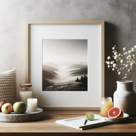 Modern scandinavian interior design. Mock up poster frame, Scandinavian style. 3d renderの写真素材
