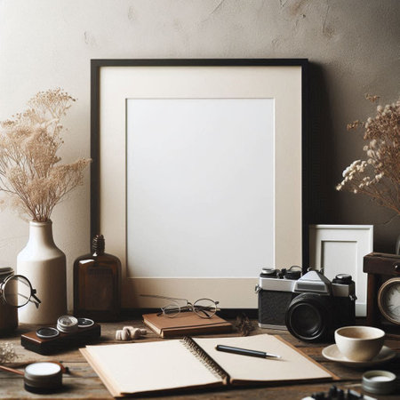 Mock up blank poster frame in hipster interior background, 3d render