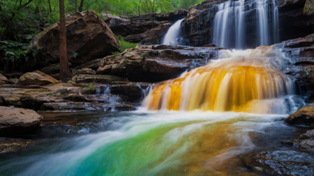 Waterfall in deep forest,Thailand.selective focus.の写真素材
