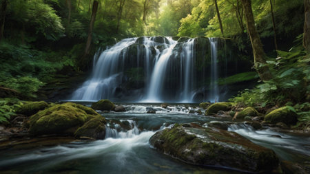Waterfall in deep forest. Beautiful waterfall in deep forest. Beautiful waterfall in deep forest.の写真素材