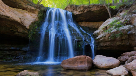 Beautiful waterfall in the forest. Panorama of waterfall in the forest.