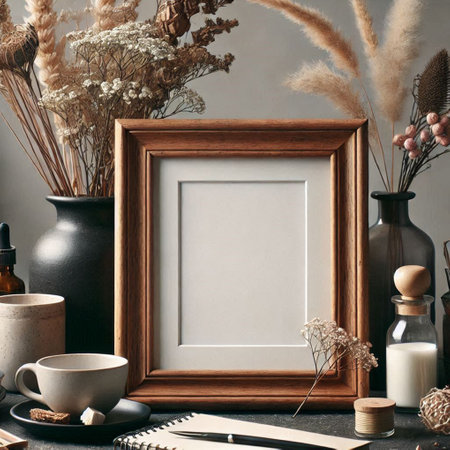 Blank frame mockup in scandinavian interior. 3d render