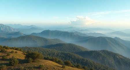 mountain range in the morning mist. panoramic view.