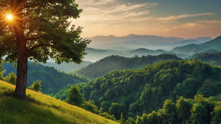 Sunrise in the mountains. Beautiful summer landscape. Carpathian, Ukraine.