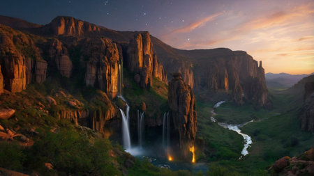 Panoramic view of the famous Meteora waterfall in Greece