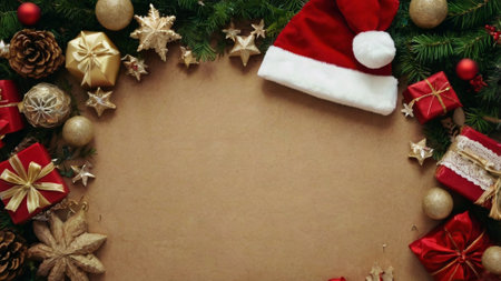 Christmas background with copy space. Top view, flat lay. Christmas and New Year concept.
