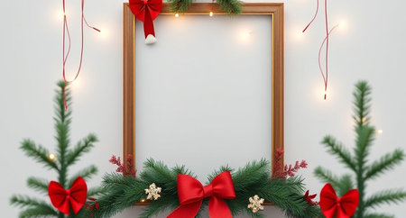 Christmas frame with fir tree branches and decorations. 3d illustration.