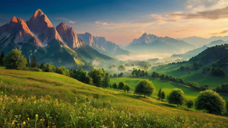 Idyllic summer landscape in the Dolomites, Italy.の写真素材