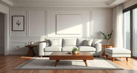 interior with white sofa. 3d render illustration mock up scene