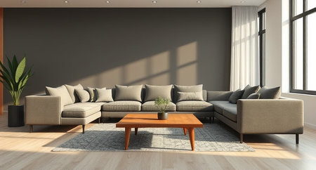 interior with brown sofa. 3d illustration and 3d render