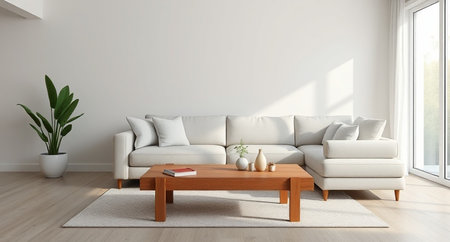 interior modern bright room with white sofa 3D rendering illustration designの写真素材