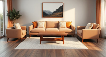 modern bright interiors apartment living room 3D rendering illustration computer generated imageの写真素材