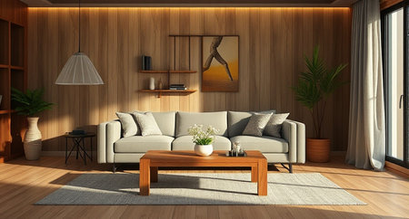 Interior of modern living room with brown sofa - 3D Renderingの写真素材
