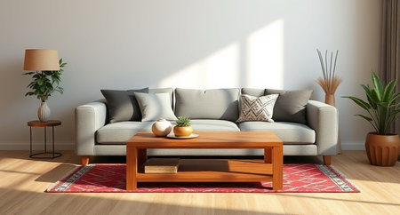 interior with grey sofa. 3d render illustration mock-upの写真素材