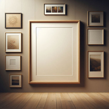 Blank picture frame on wall. Mock up, 3D Renderingの写真素材