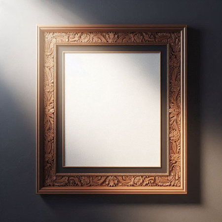 Blank picture frame hanging on the wall. 3d render illustration